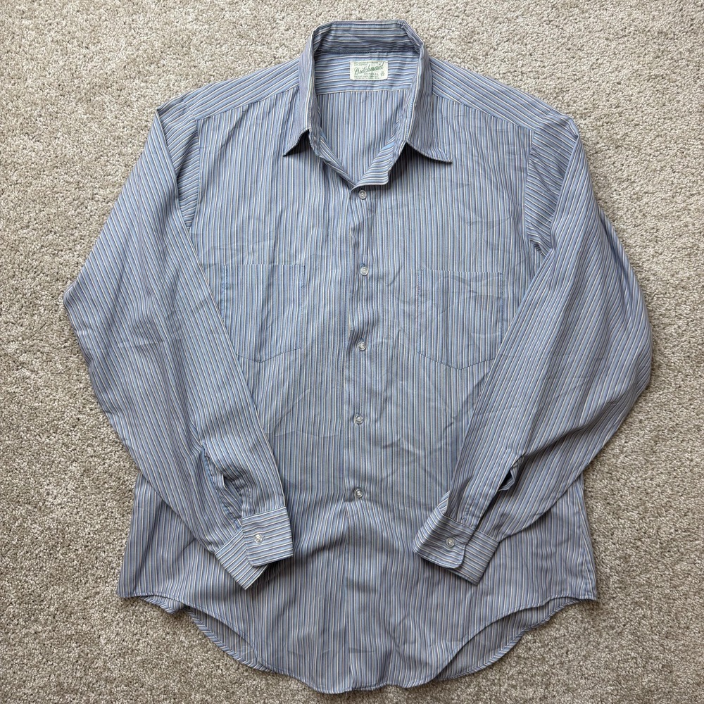 Vintage 70s 80s Dutchmaid Dress Shirt Mens 16 34 Blue Stripe Dacron Long Sleeve